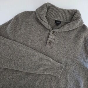 J Crew Mens Shawl Collar Pullover Sweater XL Grey 100% Lambs Wool